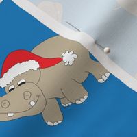 Santa Hippo Blue Background