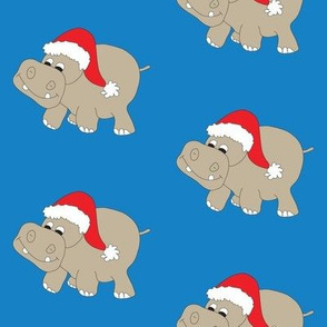 Santa Hippo Blue Background