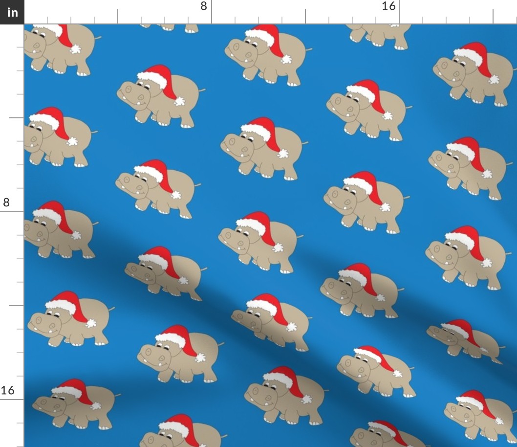 Santa Hippo Blue Background