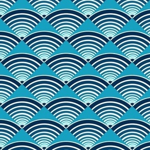    Tonal Truchet Island Waves, tonal blues, w/ turquoise Sea background