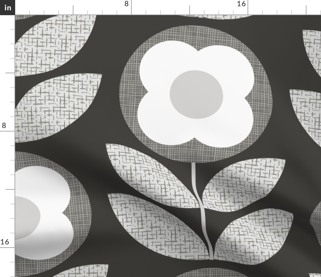 Monochrome midmod bloom charcoal sepia tones jumbo wallpaper 24 scale by Pippa Shaw