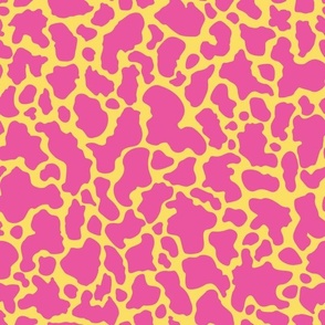 Cow Animal Print - Medium Scale - Hot Pink and Yellow Trendy 90s throwback