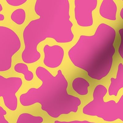 Cow Animal Print - Large Scale - Hot Pink and Yellow Trendy 90s throwback