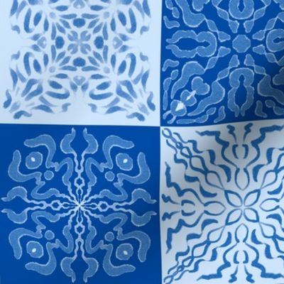 Monochromatic Melody Contrasting Blue Tiles 4.5” squares fabric