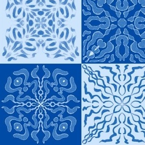 Monochromatic Melody Contrasting Blue Tiles 4.5” squares fabric