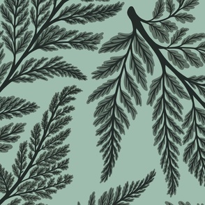 Mint Green Fern Leaves //  Large Scale Botanical 