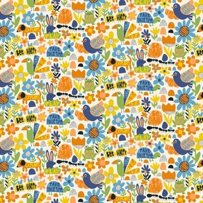 Playful Meadow: V5 Happy Animals Folk Abstract Florals Groovy Folksy 70s Retro Flowers - Small