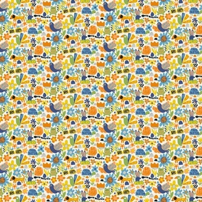 Playful Meadow: V5 Happy Animals Folk Abstract Florals Groovy Folksy 70s Retro Flowers - XS