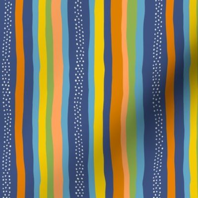 Blue Abstract Stripes: V5 Playful Meadow Coordinate Line Art Abstract Stripey Mod Art Green, Orange, White, Yellow - Small