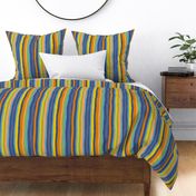 Blue Abstract Stripes: V5 Playful Meadow Coordinate Line Art Abstract Stripey Mod Art Green, Orange, White, Yellow - Medium