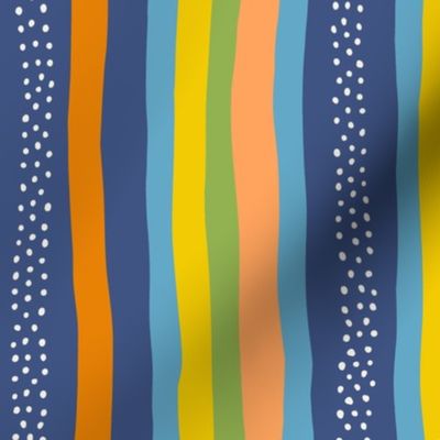 Blue Abstract Stripes: V5 Playful Meadow Coordinate Line Art Abstract Stripey Mod Art Green, Orange, White, Yellow - Medium
