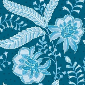 Peacock blue floral chintz