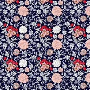 Navy & Blush Scrolling Chintz Floral