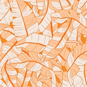 Medium - Tropical Banana Jungle Leaves in monochromatic orange - hawaiian summer plants, exotic leaf