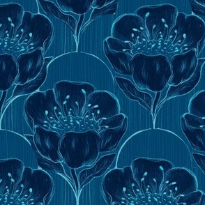 Large Scale Monochrome Blue Flowers