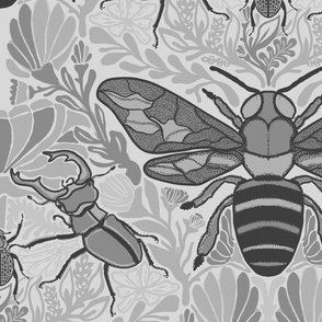 Bees and Bugs Damask Monochrome Jumbo