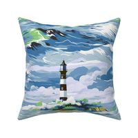 Lighthouse Wavescape – Blue on White – New