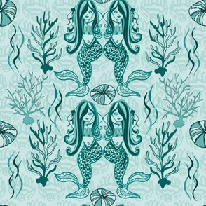 Monochromatic Mermaid Duvet Cover - Sea Green