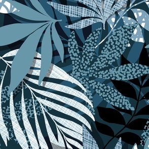 (L) Abstract Boho Botanical Palm leaves 1. Monochromatic Teal 
