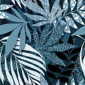 (M) Abstract Boho Botanical Palm leaves 1. Monochromatic Teal 