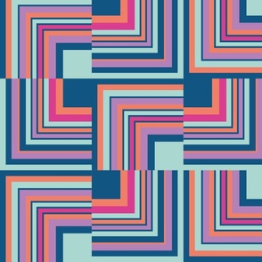 Psychedelic 1970s Retro Modern Random Stripy Geometric Squares
