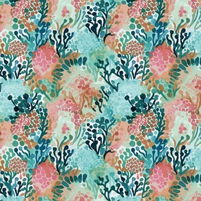 Lilly's Ocean Garden – Coral/Aqua Wallpaper – New