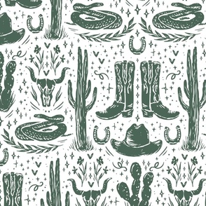 Texas Wallpaper - Green & White Cowboy & Western Themed Design - Cactus Wallpaper