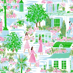 Charleston Lillylane – Pink/Green on White – New 