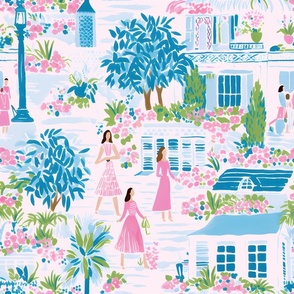 Charleston Lillylane – Pink/Azure-Blue on Pale Pink – New 