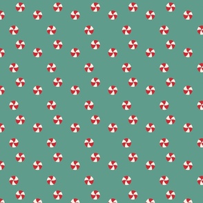 Peppermint Swirls in Red and White Scattered Randomly on on Green