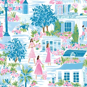  Charleston Lillylane – Pink/Azure-Blue on White – New