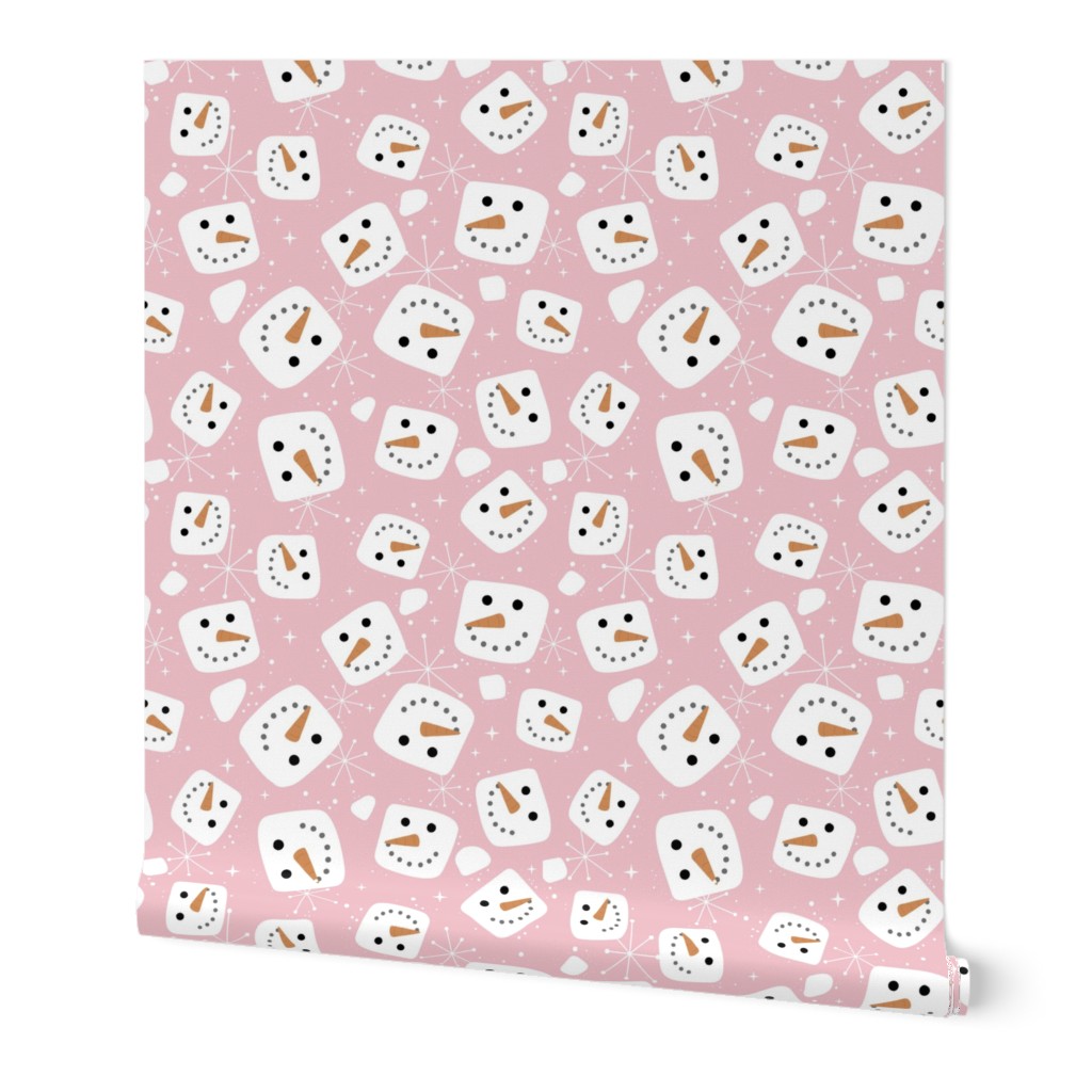 Christmas  retro fifties snacks collection - Little snowman ice cubes and snowflakes winter wonderland seasonal kawaii magic white on pink girls