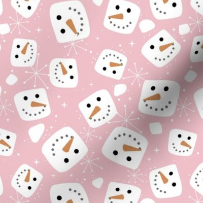 Christmas  retro fifties snacks collection - Little snowman ice cubes and snowflakes winter wonderland seasonal kawaii magic white on pink girls