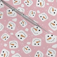 Christmas  retro fifties snacks collection - Little snowman ice cubes and snowflakes winter wonderland seasonal kawaii magic white on pink girls