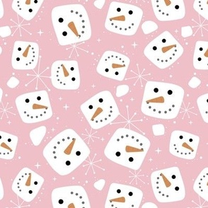 Christmas  retro fifties snacks collection - Little snowman ice cubes and snowflakes winter wonderland seasonal kawaii magic white on pink girls