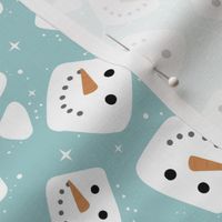 Christmas  retro fifties snacks collection - Little snowman ice cubes and snowflakes winter wonderland seasonal kawaii magic white on soft blue