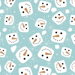 Christmas  retro fifties snacks collection - Little snowman ice cubes and snowflakes winter wonderland seasonal kawaii magic white on soft blue