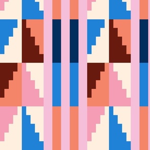 Large Blue and Pink Aztec Steps / Colorful Stripes and Steps / Modern Geometric Boho
