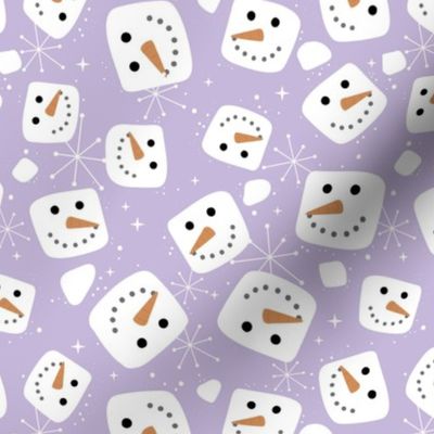 Christmas  retro fifties snacks collection - Little snowman ice cubes and snowflakes winter wonderland seasonal kawaii magic white on lilac