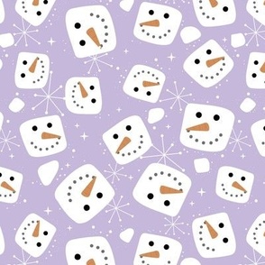 Christmas  retro fifties snacks collection - Little snowman ice cubes and snowflakes winter wonderland seasonal kawaii magic white on lilac