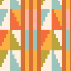 Large Bright Sun Desert Sage Aztec Steps / Colorful Stripes and Steps / Modern Geometric Boho