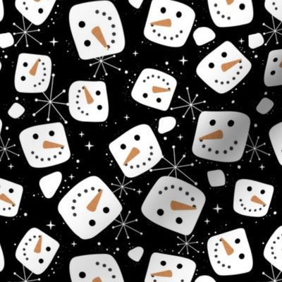 Christmas  retro fifties snacks collection - Little snowman ice cubes and snowflakes winter wonderland seasonal kawaii magic white on black