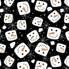 Christmas  retro fifties snacks collection - Little snowman ice cubes and snowflakes winter wonderland seasonal kawaii magic white on black