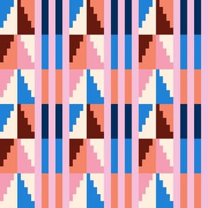 Small Blue and Pink Aztec Steps / Colorful Stripes and Steps / Modern Geometric Boho
