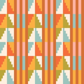 Small Bright Sun Desert Sage Aztec Steps / Colorful Stripes and Steps / Modern Geometric Boho