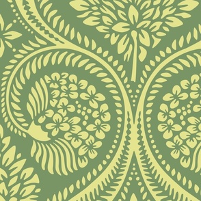Florence damask / Large scale / Green + Lime