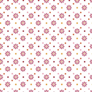 Daisies and Dots - Simple Pink Flowers with Orange & Pink Polka Dots -Small