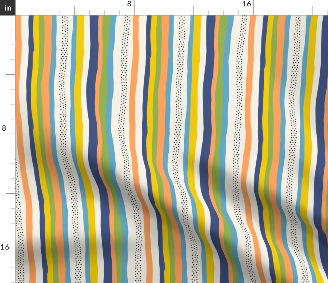 White Abstract Stripes: V5 Playful Meadow Coordinate Line Art Abstract Stripey Mod Art Green, Orange, White, Yellow - Small
