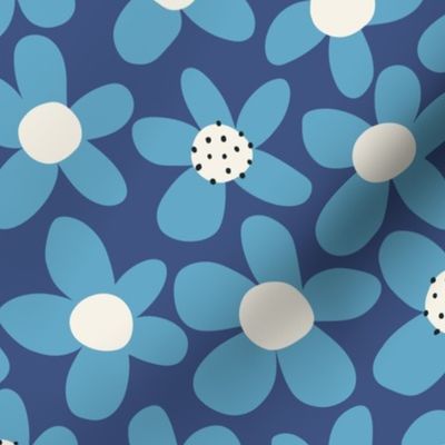 Blue Jumbo Flowers: V5 Retro Abstract Maximalist 70s Groovy Florals Flower Power - Medium
