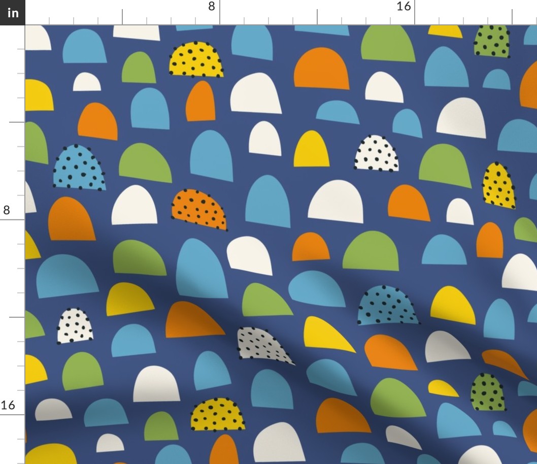 Abstract Arches: V5 Blue Playful Meadow Mod Art Shape Collage Semi Half Circles - Medium